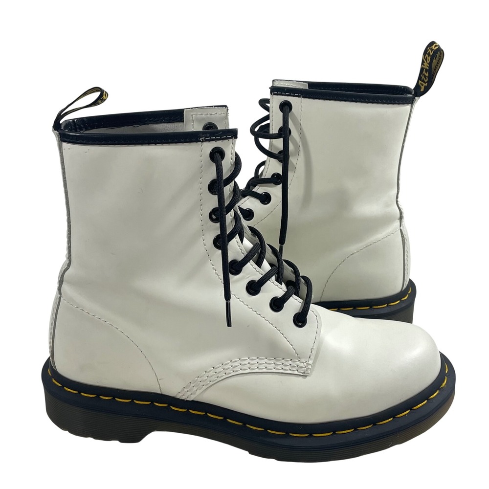 Dr Martens 11821 White Leather Combat‎ Boots Women's Size 8 US 39 EU